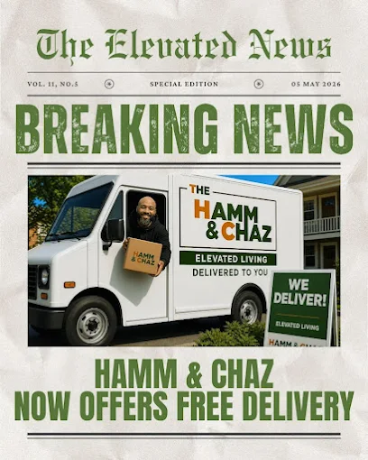 Newspaper-style announcement: The Hamm & Chaz now offers free delivery, with the delivery van in Jersey City